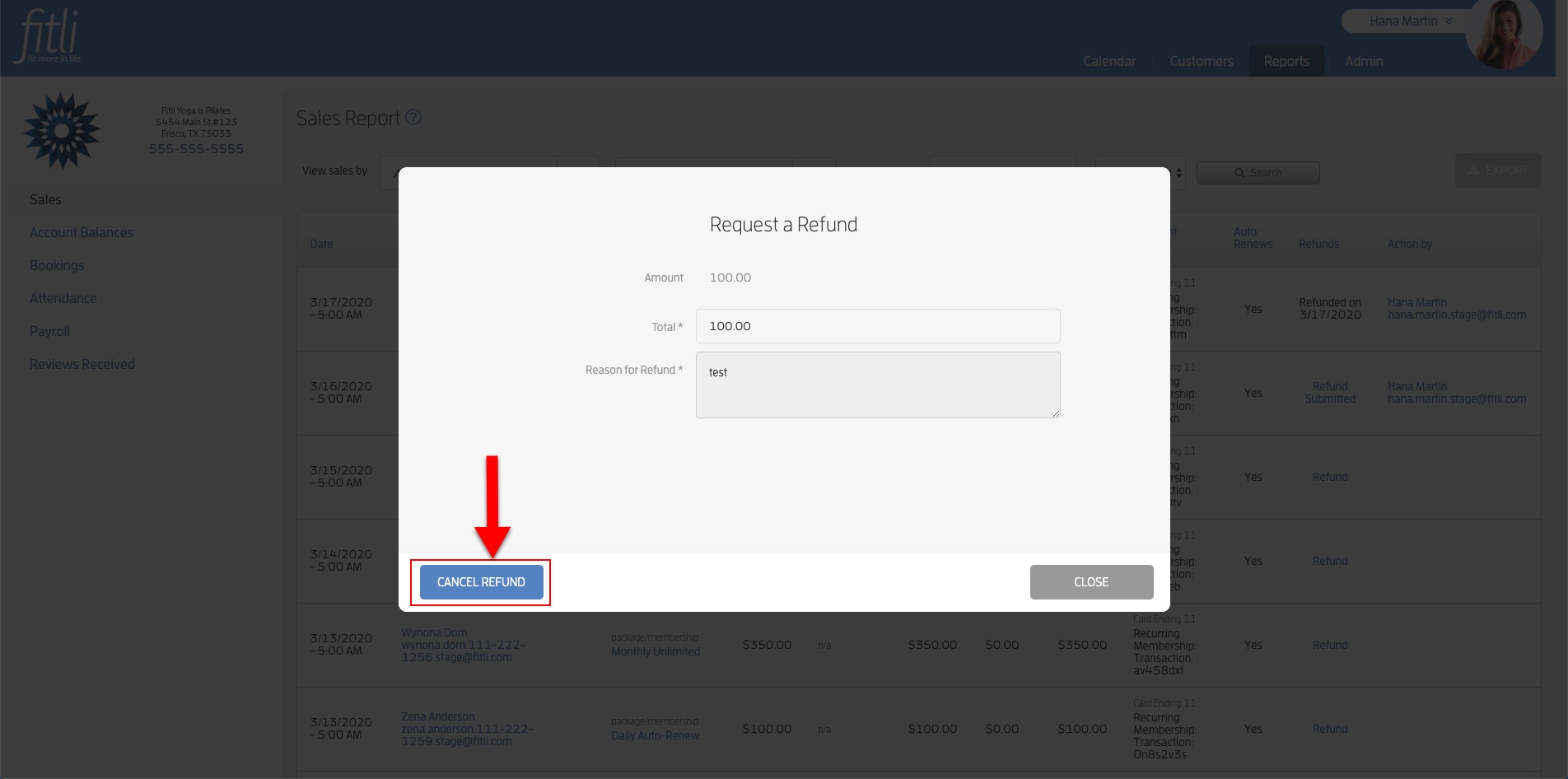 Cancel Refund Request 2 yoga studio software