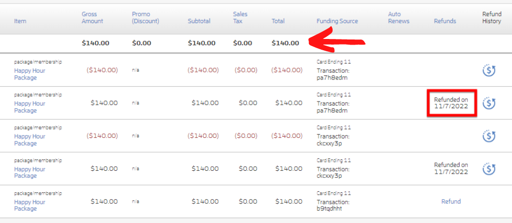 refunded