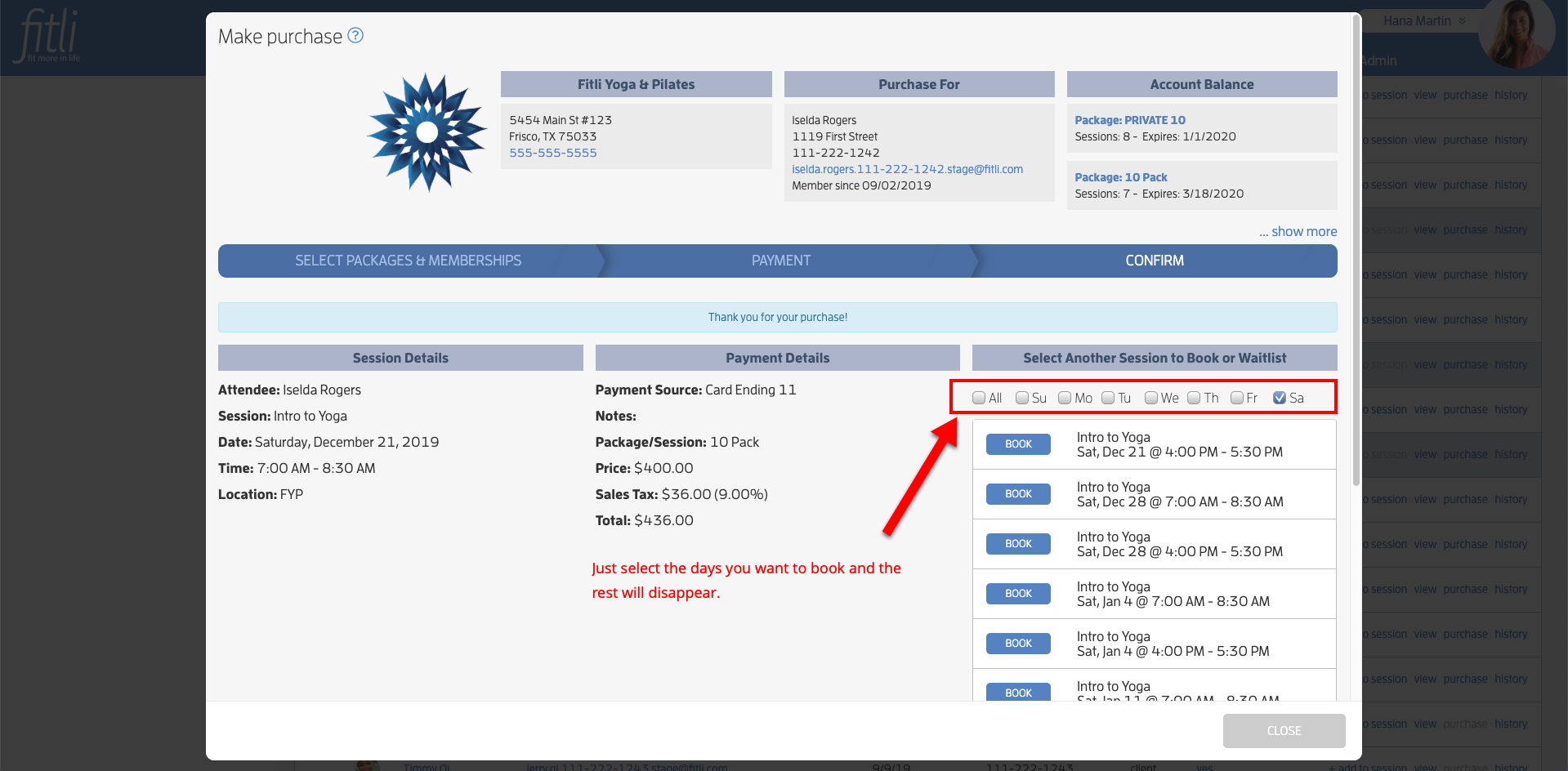 fitli quick booking filters