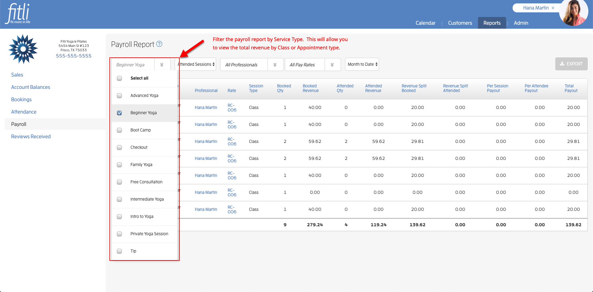 Filter By Service Type On Payroll Report