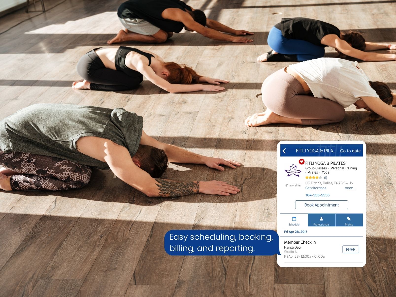people practicing yoga in a studio