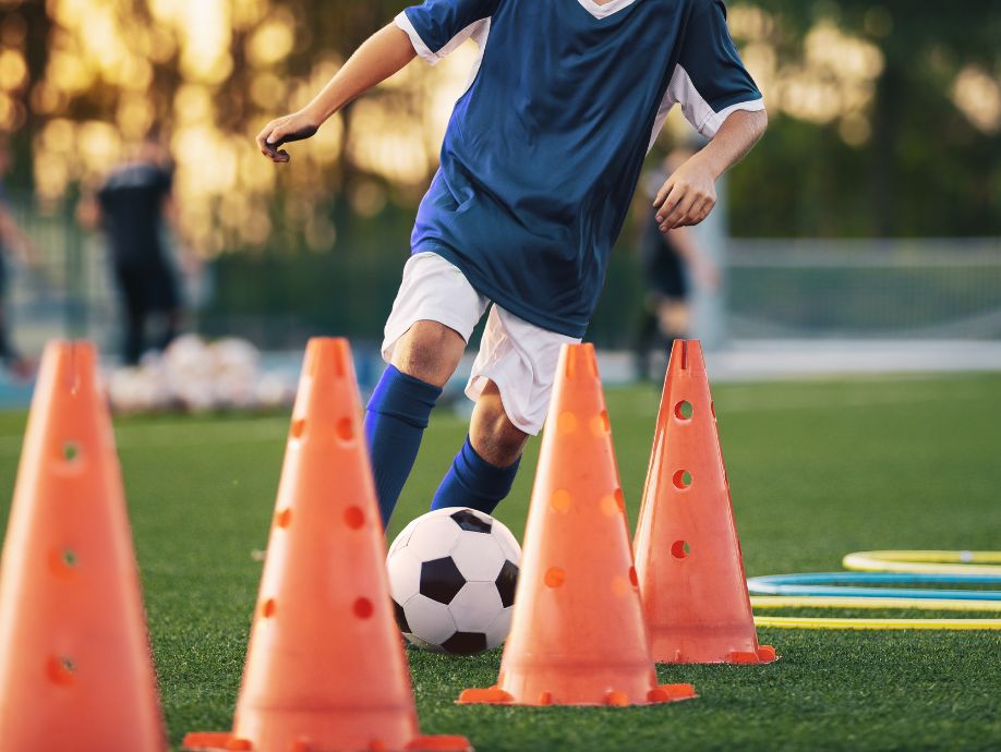 soccer coaching training with cones